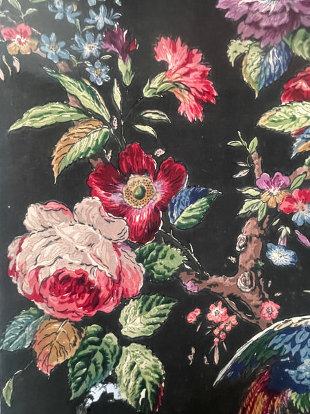 Original Antique Block Printed Chintz with Birds of Paradise and Florals: Late 18th early 19th century
