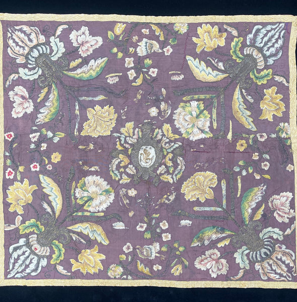Early Silk and Metal Thread Embroidered Chalice Cover: C17th Europe