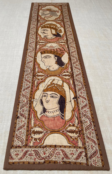 Antique Hand Painted Kalamkari Portrait Wall Hanging: C19th Persia