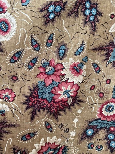 Antique Indienne Floral Printed Cotton Textile : C19th France