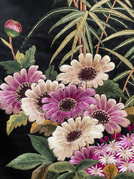 Antique Fine Silk Embroidery with Flowers Wallhanging: C19th China