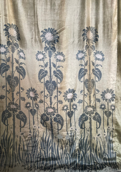 Rare Art Nouveau Stencilled Silk and Mohair Velvet Curtain with Sunflowers : C1890s France