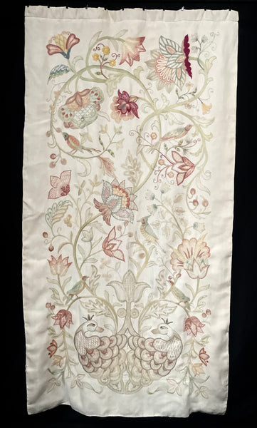 Antique Arts and Crafts Jacobean Revival Crewelwork Wallhanging with Tree of Life: C1900 Britain