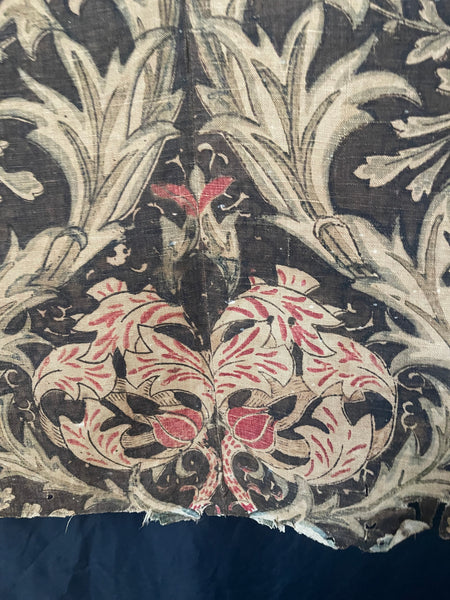 Antique Arts & Crafts Block Printed Panel with Snakes Head Fritillery: C19th Britain