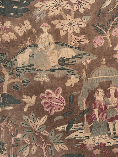 Antique Jacobean Revival Printed Linen Collectable Antique Textiles Design Inspiration Figurative Wallhanging. 83 x 73cm