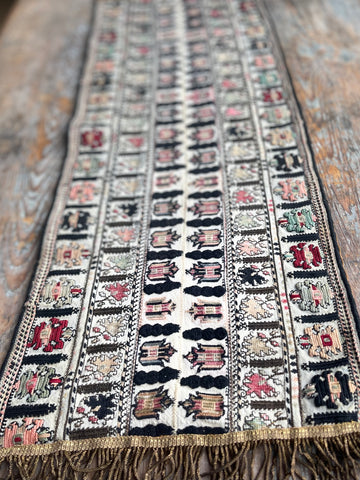 Antique Greek Island Embroidered Table Runner Panel: C19th Greece