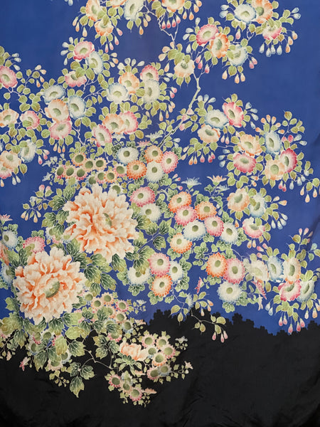 Reversible Hand Painted Silk Kimono with Flowers: C1920 Japan for export