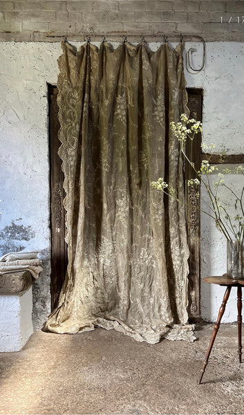 Antique Embroidered Cornely Lace Chateau Curtain Drape: C1900 France