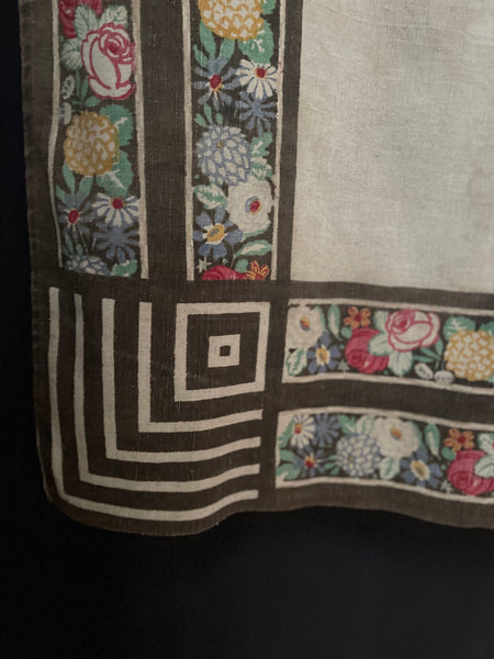 Hand Printed with Floral Borders Linen Panel: C1910 Britain