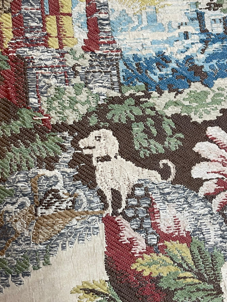Antique Huguenot Silk Brocade with Architectural Elements and Dogs: C18th Spitalfields, London. 185 x 95cm
