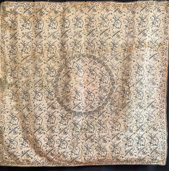 Antique Gilt Thread and Sequin Pink Silk Wallhanging: C18th Ottoman Turkey