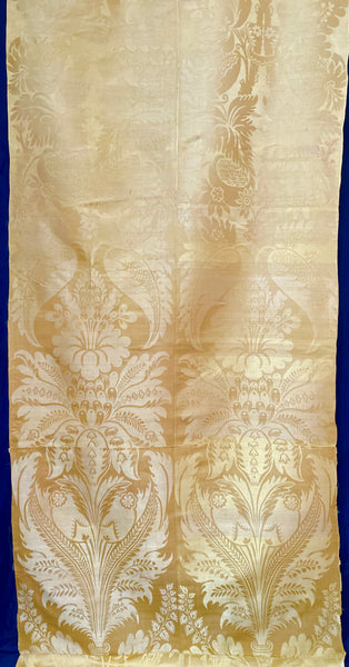 Large Panel Yellow Silk Damask Brocade Handwoven Antique Lyon Museum Worthy: C18th France