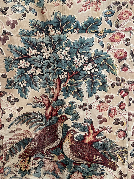 Antique Block Print Furnishing Chintz Partridge & May Tree : C19th Britain