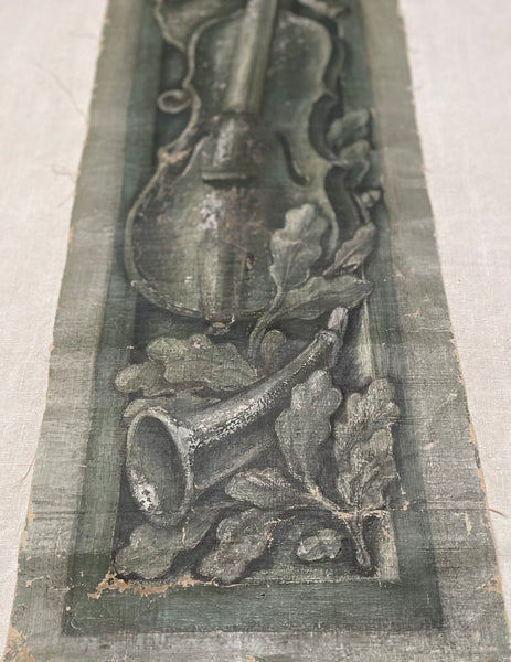 Pair Antique Trompe L’oiel Hand-painted Panels with Neo Classical Music Theme: C19th France