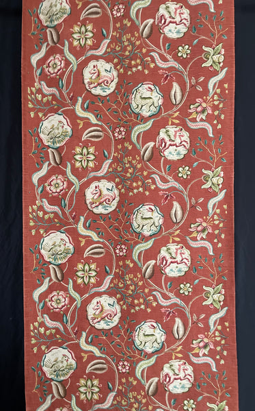 Antique Jacobean Revival Printed Linen with Mythical Animals Yardage Interior Decor Upholstery: C20th Britain