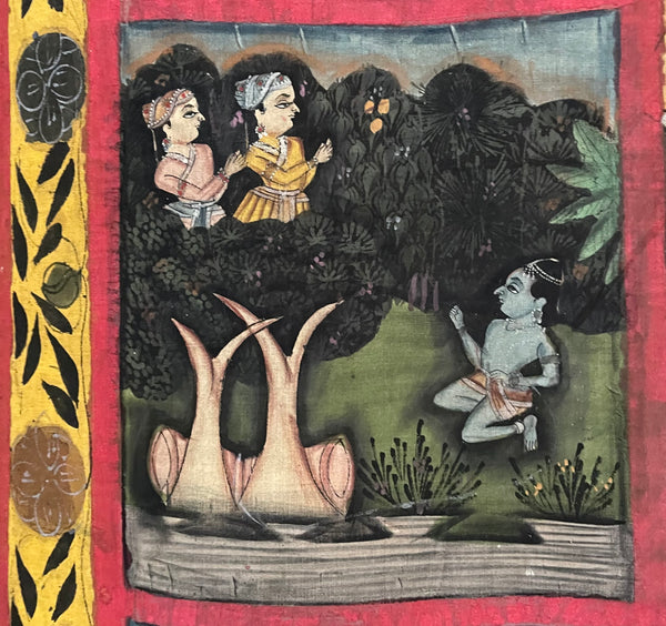 Hand Painted Pichawai Wallhanging Devotional Temple Hanging Krishna: C19th India