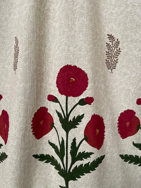 Block Printed Hangings or Curtain Panels with Poppies: C20th Jaipur, India