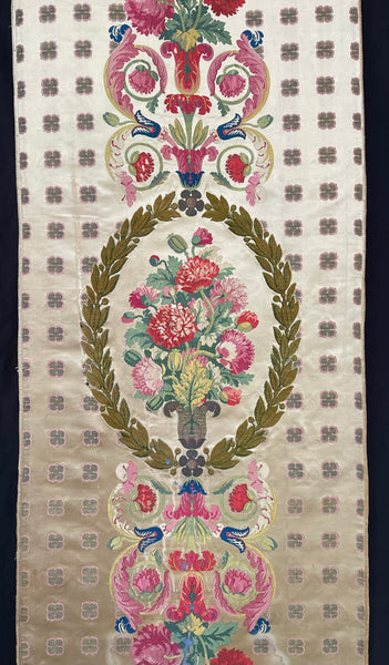 Antique Rare Silk Lampas Wallhanging Hand Woven Silk Panel: C18th France