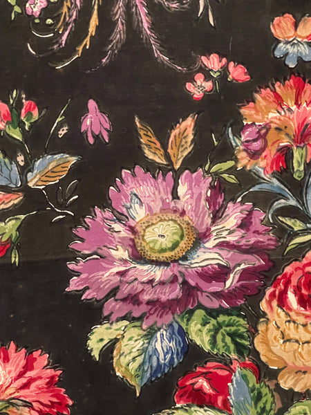 Original Antique Block Printed Chintz with Birds of Paradise and Florals: Late 18th early 19th century