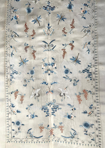 Fine Silk Embroidered Panel with Insects Birds & Flowers: C19th China