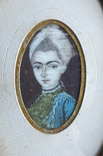 Antique Miniature Watercolour Portrait Young Woman Grand Tour Costume Study: C18th Europe