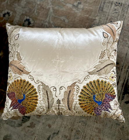 Bespoke Cushions made with Antique Silk and Gilt Thread Hand Embroidery: C19th India