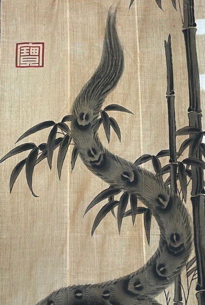 Rare Hand painted Samurai Nobori Banner or Wallhanging with Tiger: C19th Meiji Period, Japan