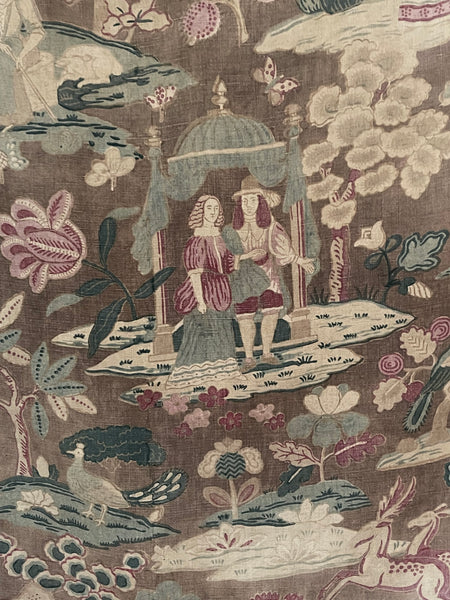 Antique Jacobean Revival Printed Linen Collectable Antique Textiles Design Inspiration Figurative Wallhanging. 83 x 73cm