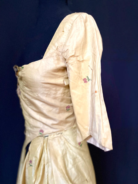 Rare Hand Embroidered Silk Bodice and Partial Skirt : C18th Gujarat India for export to Europe