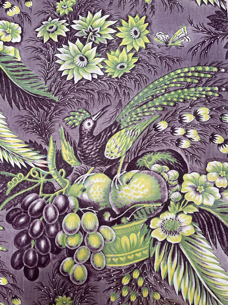 A Rare Antique Chintz Panel Birds of Paradise Baskets of Fruit: C19th France
