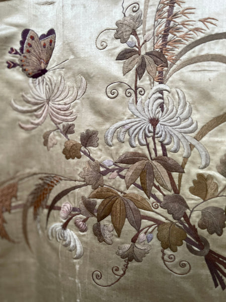 Long Hand Embroidered Silk Panel with Flowers Butterfly’s: C19th China