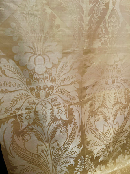 Large Panel Yellow Silk Damask Brocade Handwoven Antique Lyon Museum Worthy: C18th France