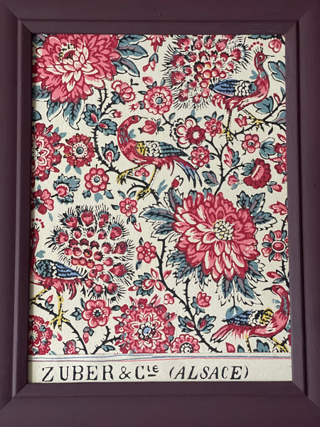 Antique Framed Block Print Hand Painted Wallpaper Samples: C19th Alsace, France