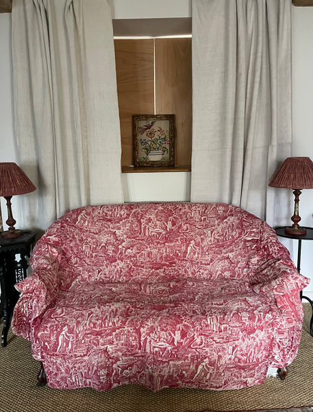 Antique Fine Red and White Toile de Jouey Quilt: C19th France