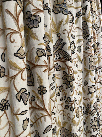 Large size Vintage Hand Embroidered Crewelwork Curtain: C20th India for export to Europe.