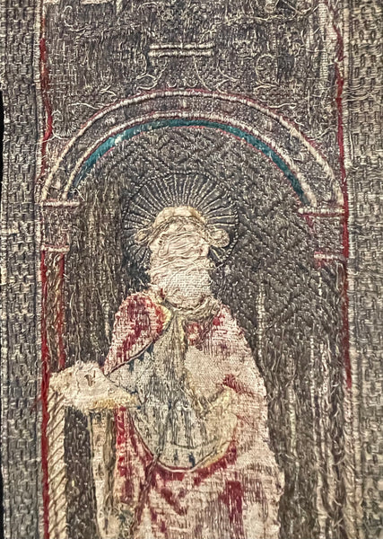 Rare Tudor Orphrey Silk and Metal Thread Embroidered Panels with Iconography Saints: C16th England