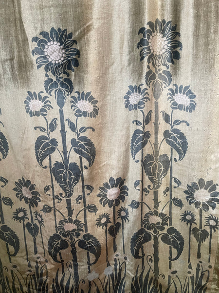 Rare Art Nouveau Stencilled Silk and Mohair Velvet Curtain with Sunflowers : C1890s France