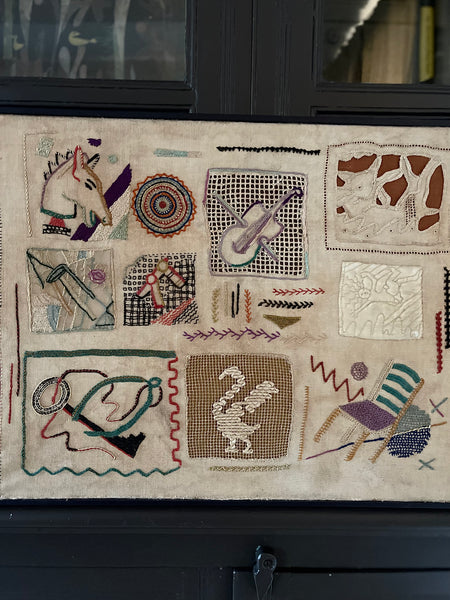 Mid Century Folk Art Festival of Britain Era Modernist Embroidered Sampler: C1950s Britain