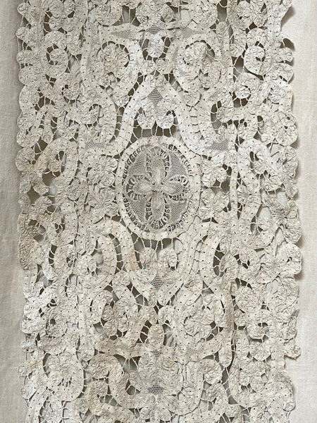 Early Antique Milanese Tape Lace Panel Handmade Collectable Italian Antique Lace: C18th Century, Milan, Italy