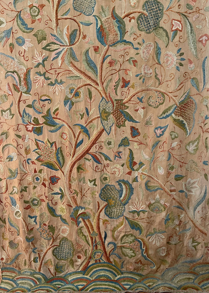 Antique Jacobean Revival Tree of Life Crewelwork Wall Hanging: C1900 Kashmir, India