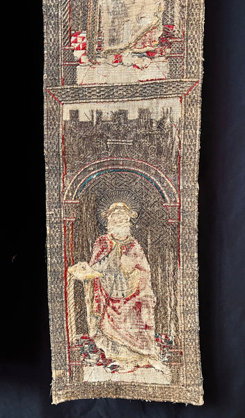 Rare Tudor Orphrey Silk and Metal Thread Embroidered Panels with Iconography Saints: C16th England