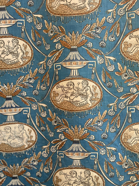 Rare Block Print Neoclassical Toile with Figures & Musical Instruments: C1800 France