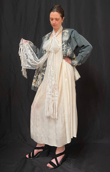 Antique Handmade Lace Stole Wrap: C19th France
