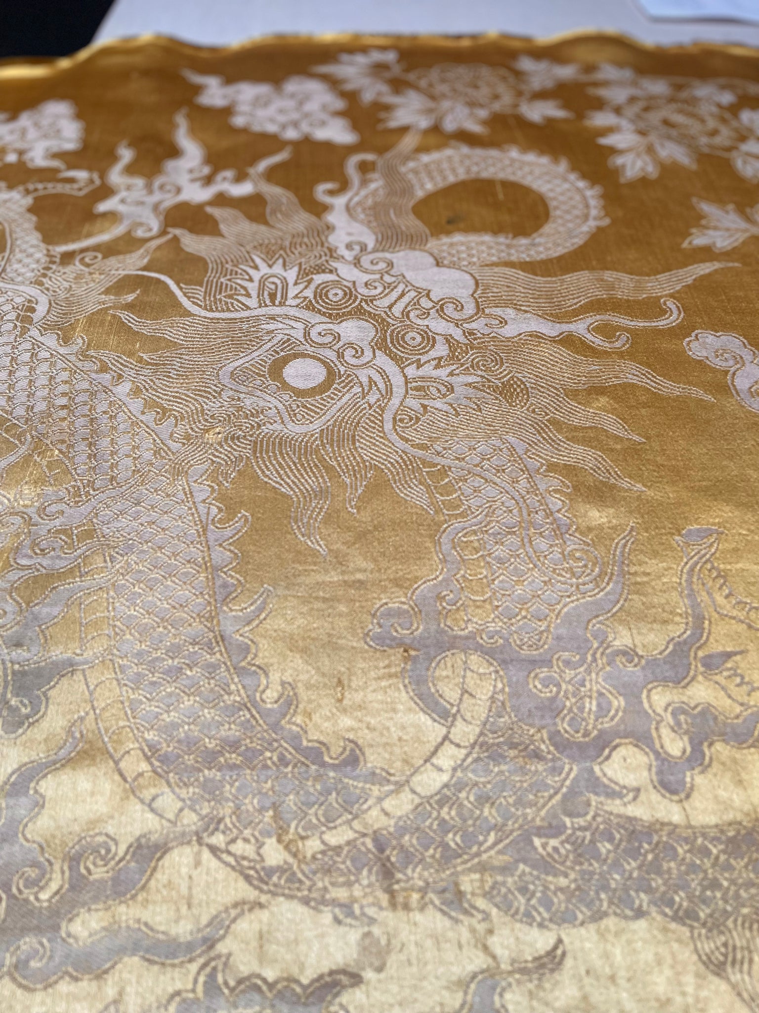 Silk Brocaded Panel with Five Claw Dragon & Symbolic imagery: C1900 Japan