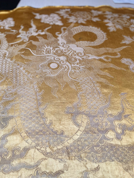 Silk Brocaded Panel with Five Claw Dragon & Symbolic imagery: C1900 Japan