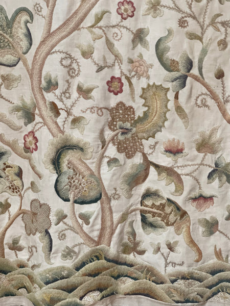 Jacobean Revival Embroidered Tree of Life Crewelwork Wall or Bedhanging: C1900 Britain