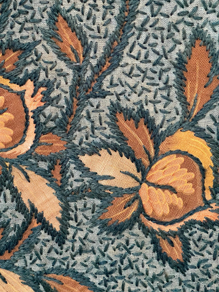 Antique Crewelwork Embroidered Tree of Life Wallhanging in Antique Japanese Bamboo Frame (2): C1900 Britain