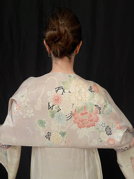 Antique Traditional Handpainted & Stencilled Silk Brocade Stole or Scarf: C1900 Japan