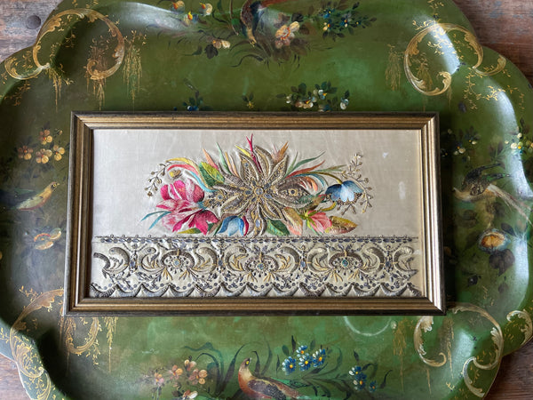 Pair of Museum Quality Italian Embroideries with Flowers and Insects Framed: C18th Italy