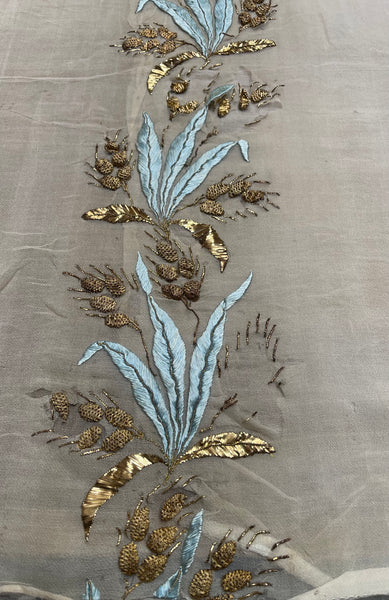 Antique silk and Gold Gilt Embroidered Silk Chiffon C18th France
